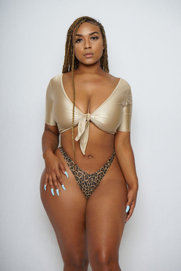 Tie vneck set with chettah thong - The Beauty Cave Boutique